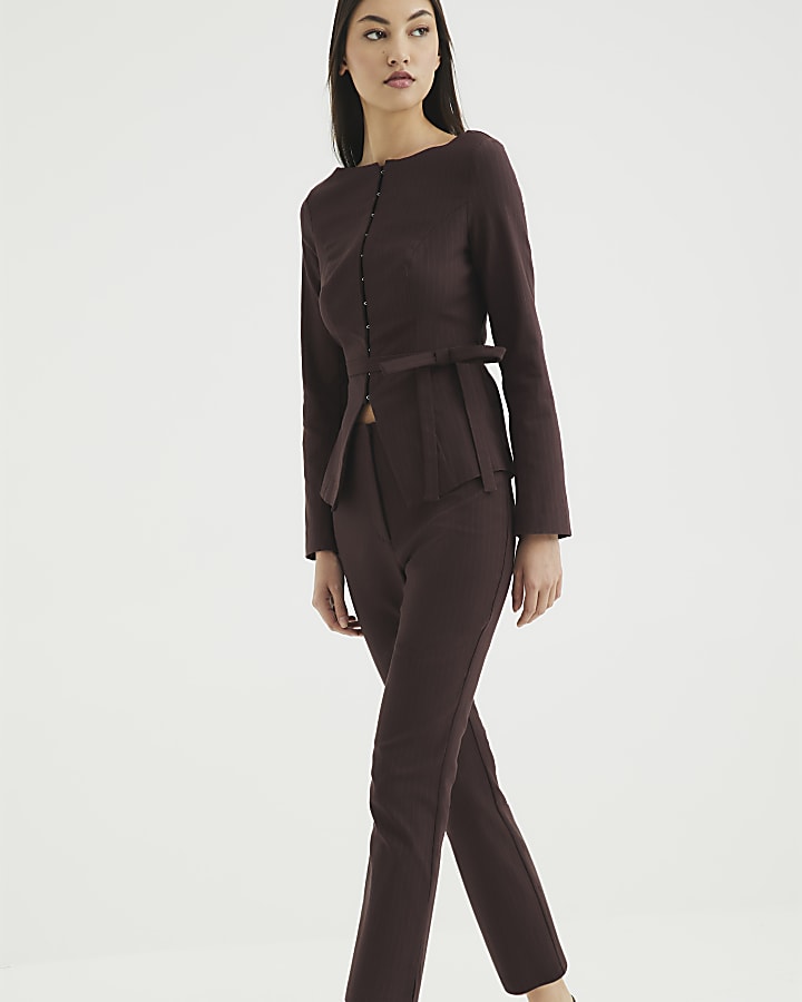 Brown Pinstripe Tailored Capri Trousers