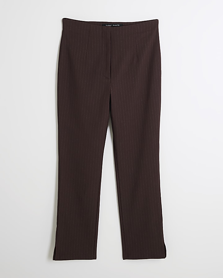 Brown Pinstripe Tailored Capri Trousers