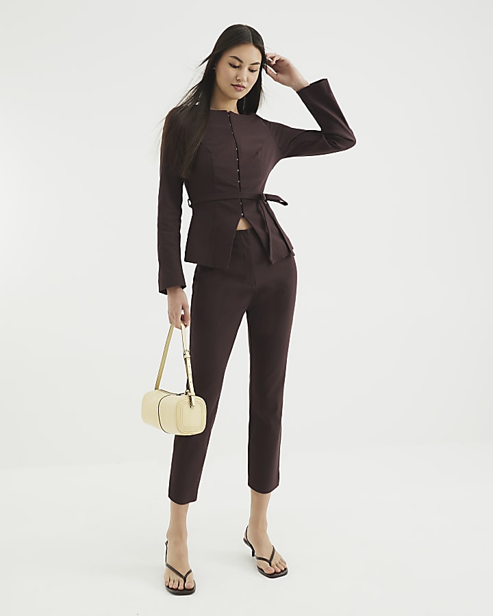 Brown Pinstripe Tailored Capri Trousers