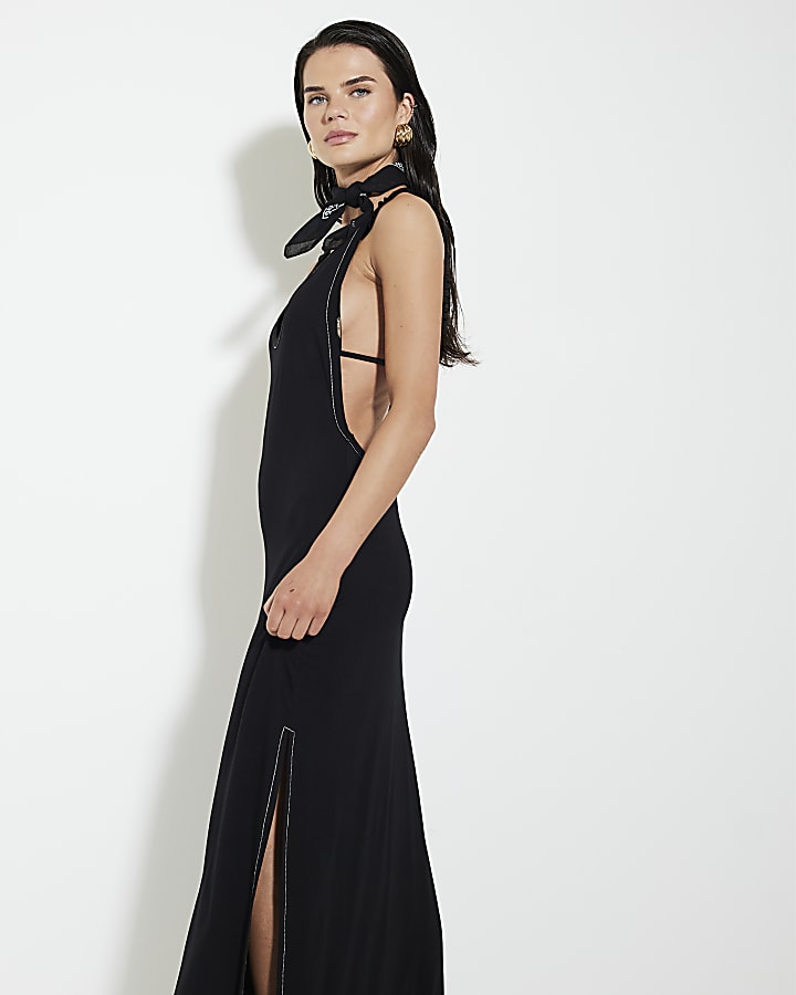 Black Side Split Jersey Maxi Dress