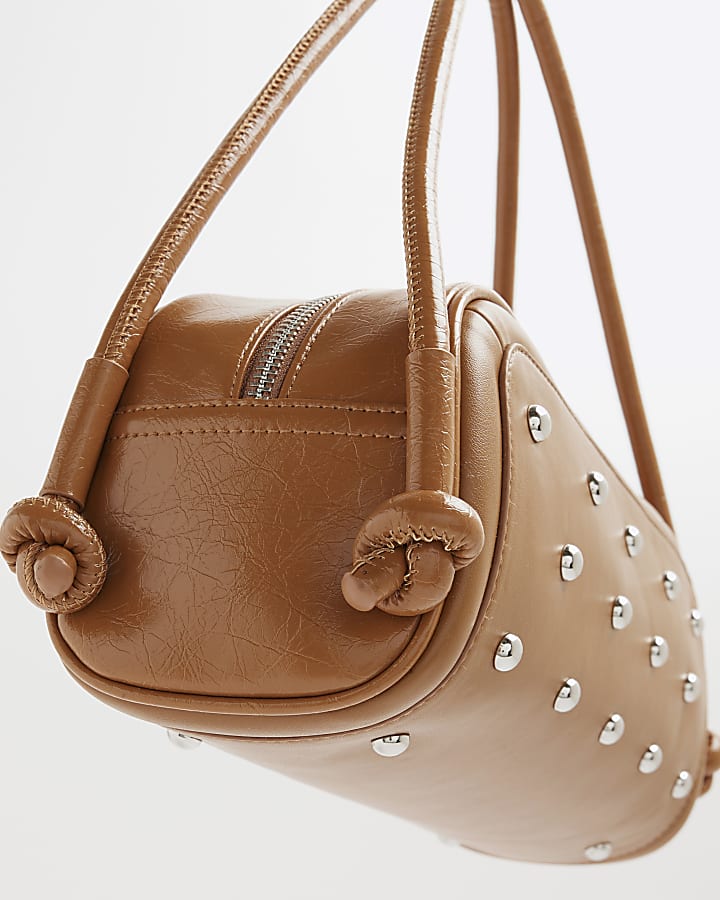 Brown Studded Shoulder Bag