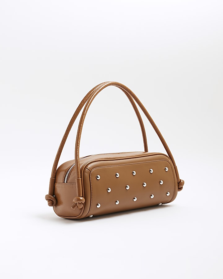 Brown Studded Shoulder Bag