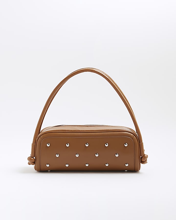 Brown Studded Shoulder Bag