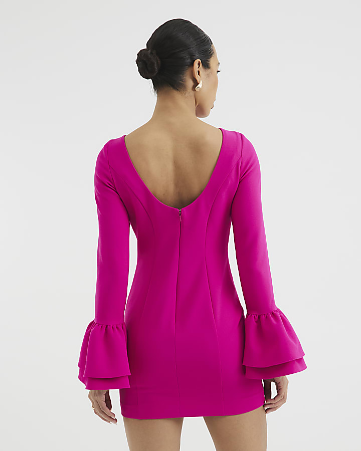 Pink Bell Sleeve Bodycon Mini Dress