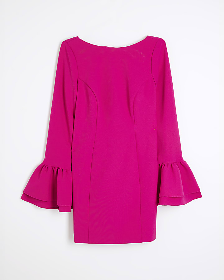 Pink Bell Sleeve Bodycon Mini Dress