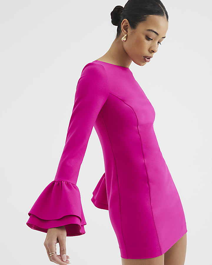 Pink Bell Sleeve Bodycon Mini Dress