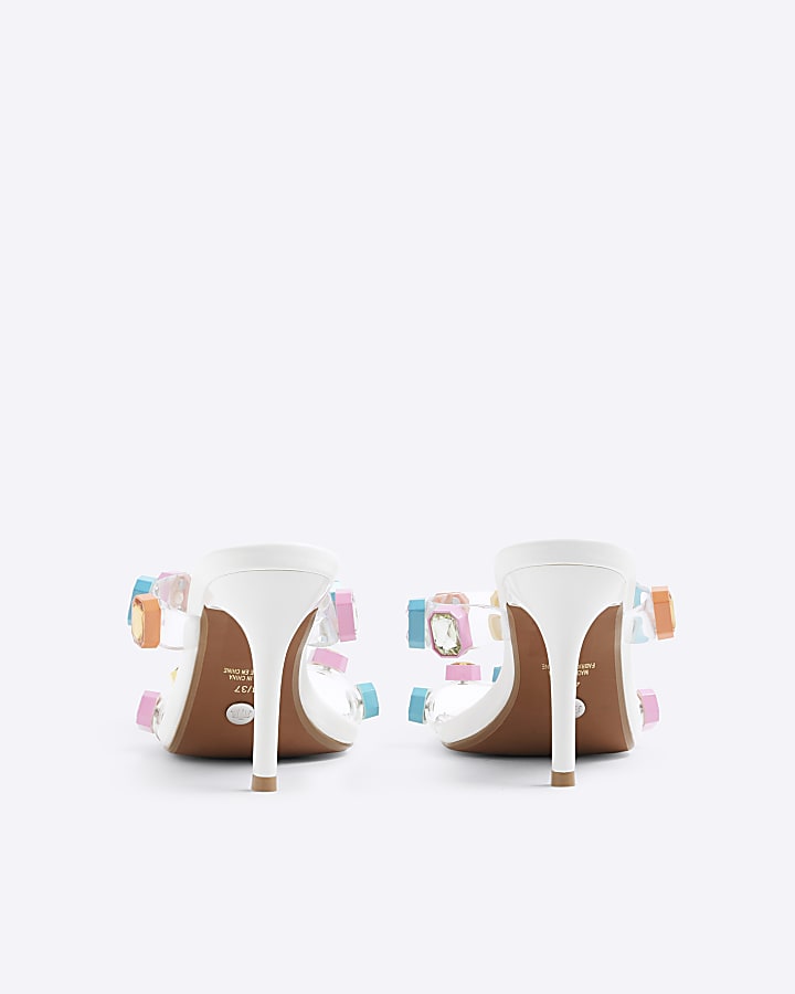 White Cased Gemstone Mule Heels