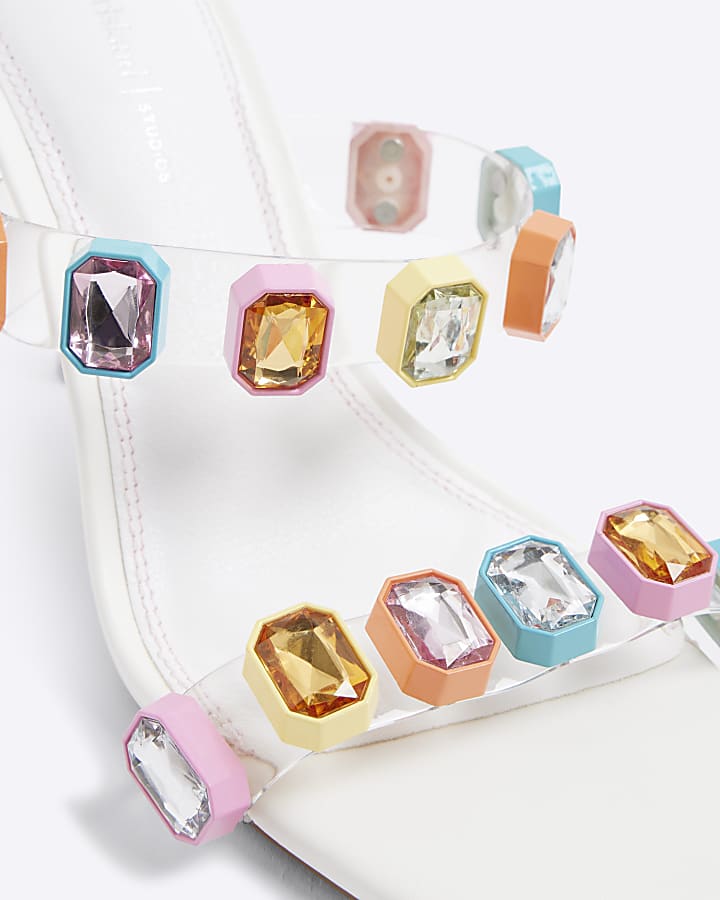 White Cased Gemstone Mule Heels