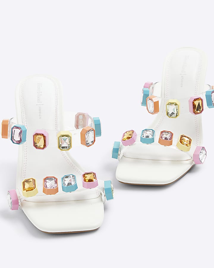 White Cased Gemstone Mule Heels
