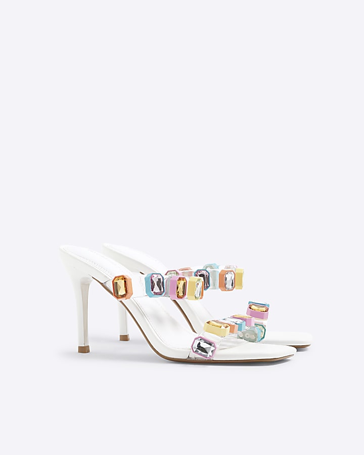 White Cased Gemstone Mule Heels