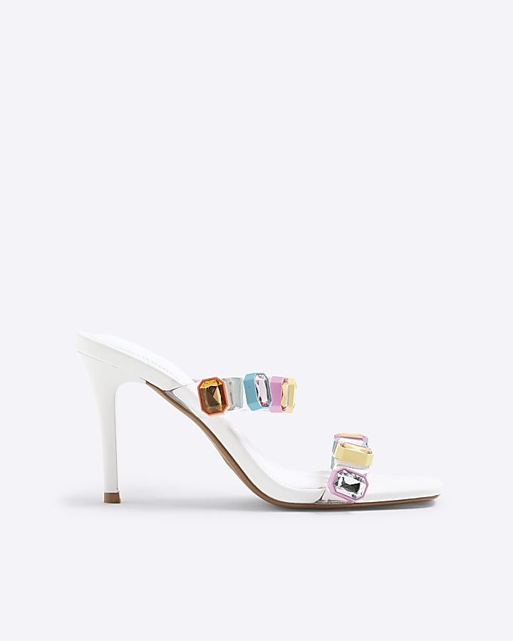 White Cased Gemstone Mule Heels