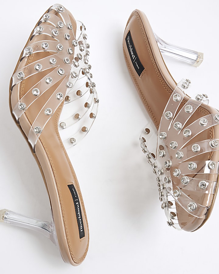 Pink Caged Perspex Diamante Mule Heels