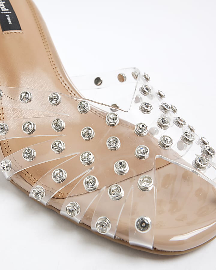 Pink Caged Perspex Diamante Mule Heels