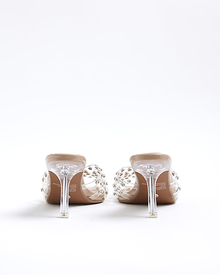 Pink Caged Perspex Diamante Mule Heels