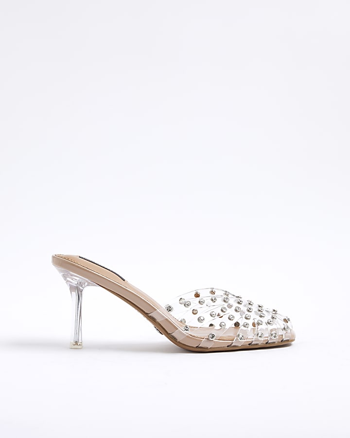 Pink Caged Perspex Diamante Mule Heels