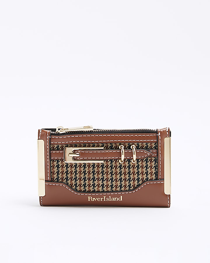 Brown Check Buckle Mini Purse