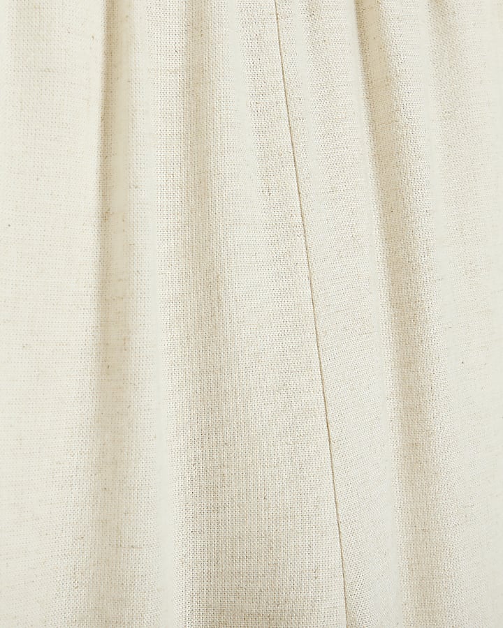 Beige Linen Blend Wide Leg Trousers
