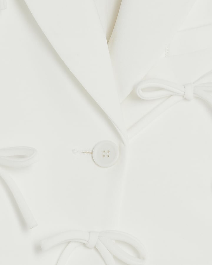 White Bow Front Cropped Blazer