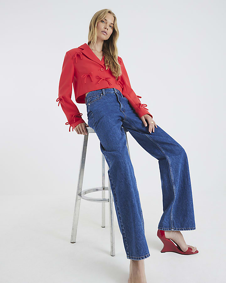 Red Bow Front Cropped Blazer