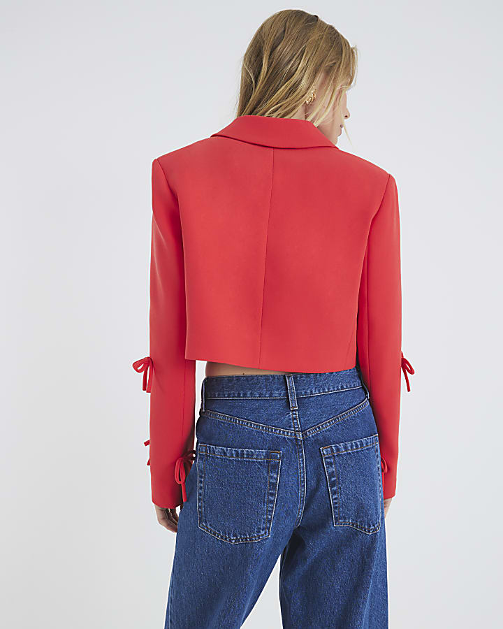 Red Bow Front Cropped Blazer
