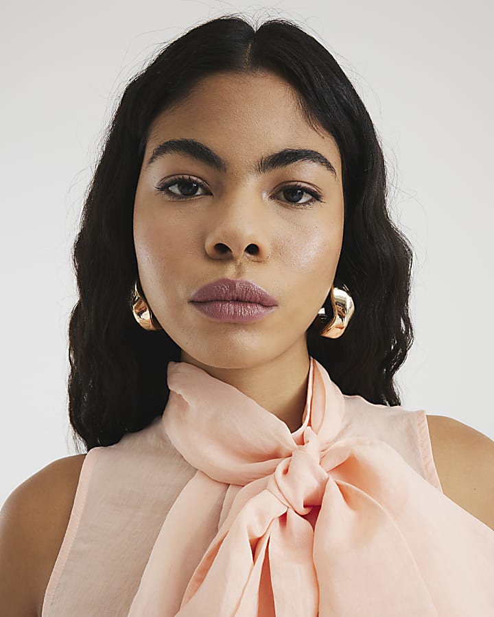 Pink Bow Neck Tie Blouse