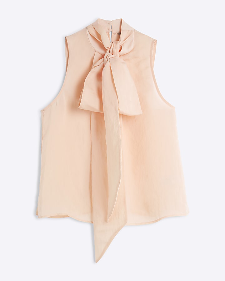 Pink Bow Neck Tie Blouse