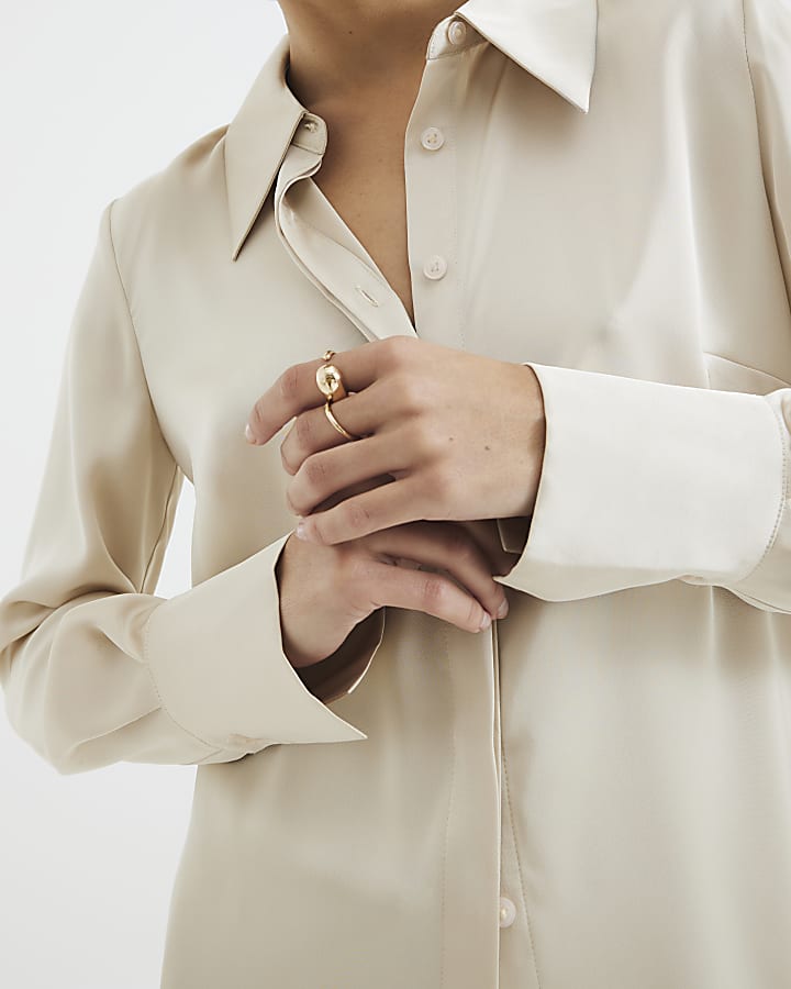 White Long Sleeve Satin Slimline Shirt