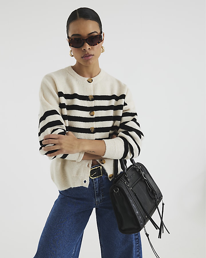 Black Long Sleeve Oversized Stripe Cardigan