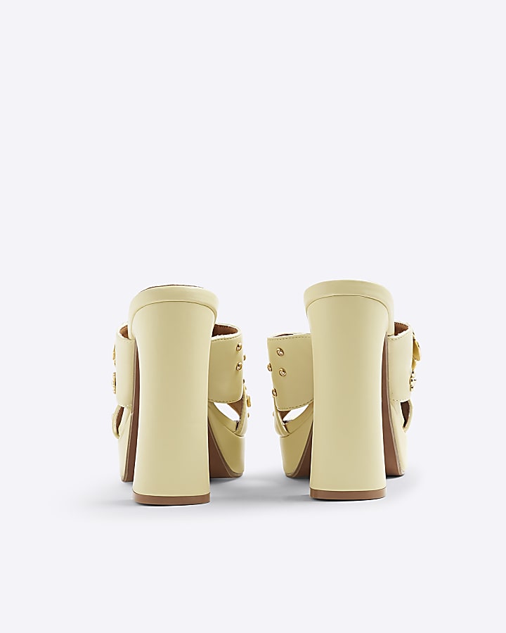 Yellow Flower Cross Strap Platform Mule Heels