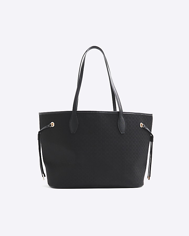 Black Jacquard Side Tie Shopper Bag