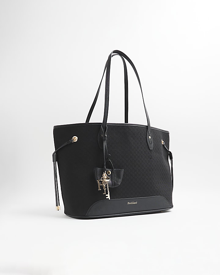 Black Jacquard Side Tie Shopper Bag