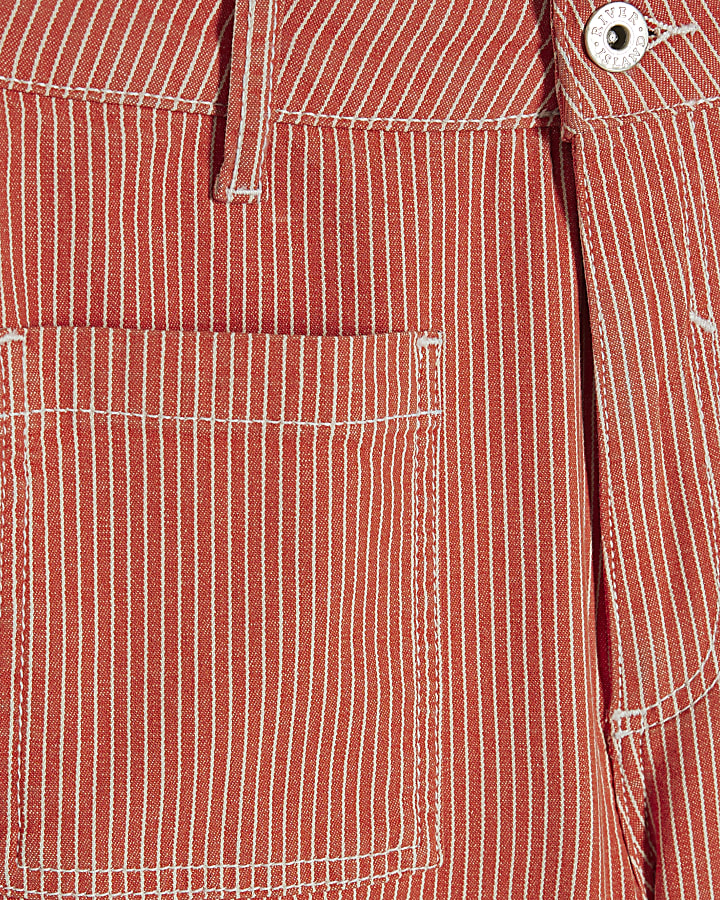 Red Relaxed Flared Leg Pinstripe Jeans