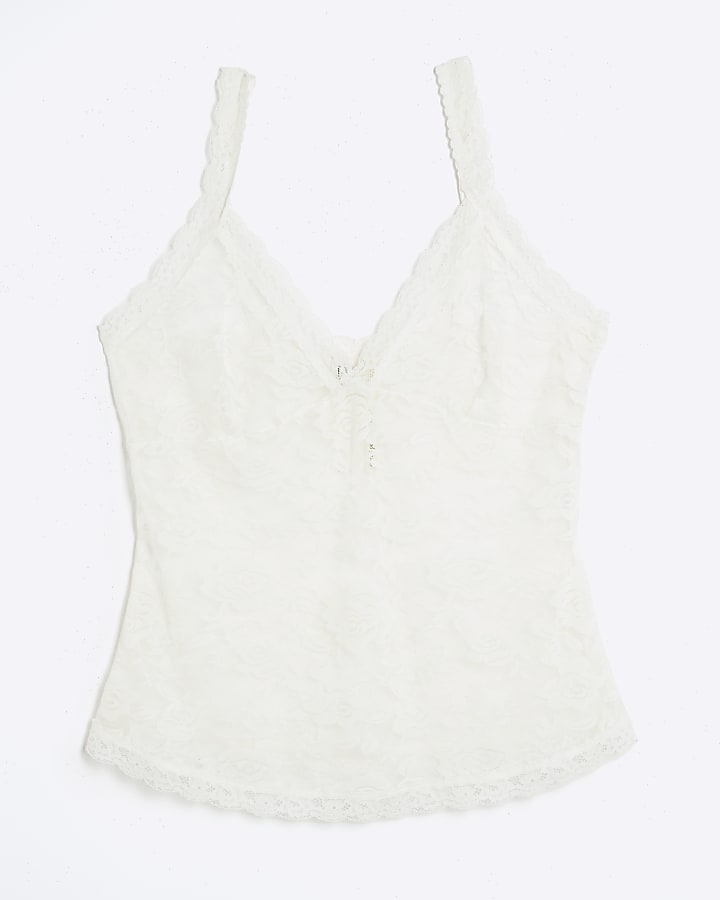 White Lace V Neck Cami Top