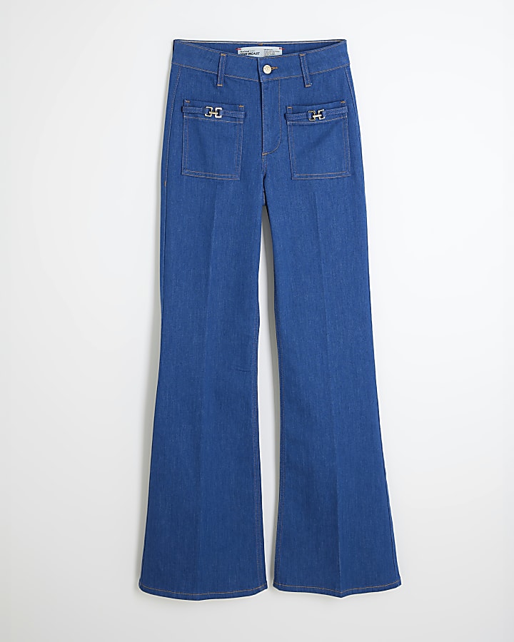 Blue High Rise Relaxed Flared Jeans