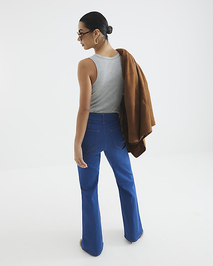 Blue High Rise Relaxed Flared Jeans