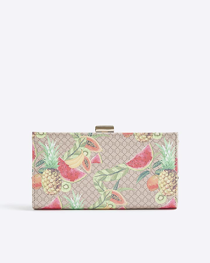 Beige Tropical Monogram Print Purse