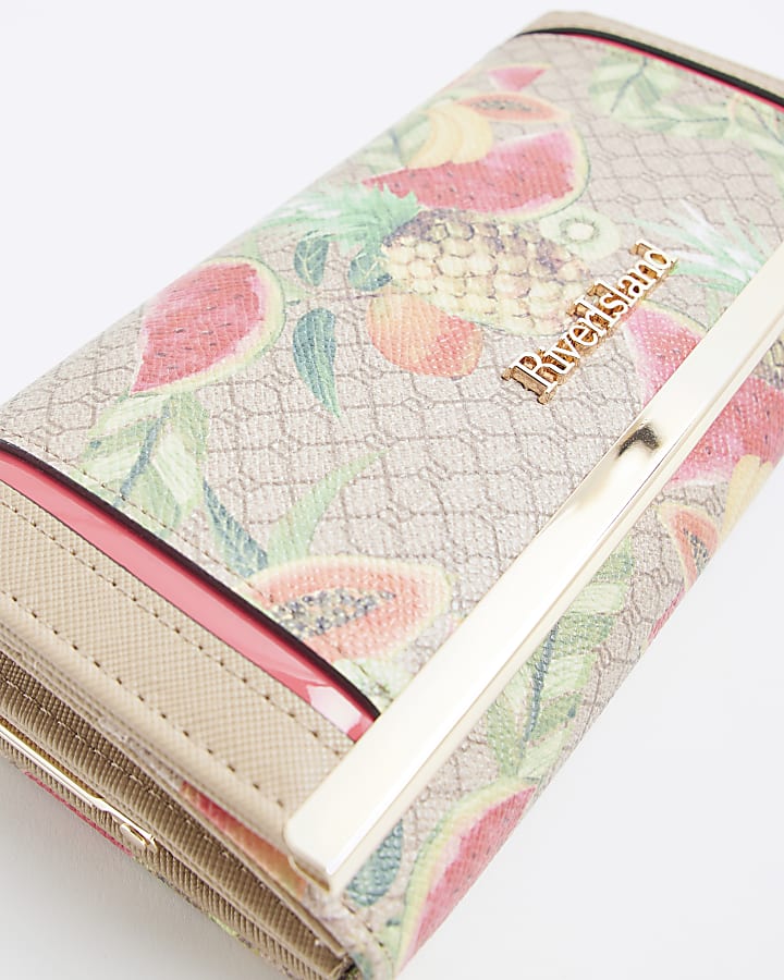 Beige Tropical Monogram Print Purse