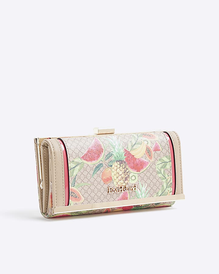 Beige Tropical Monogram Print Purse