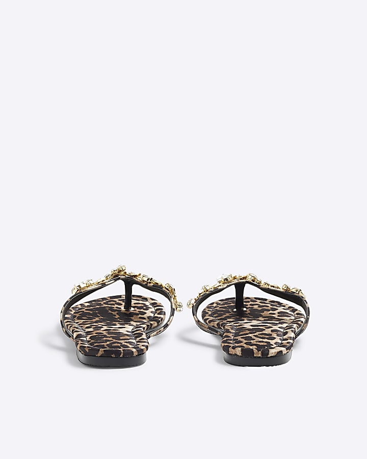 Brown Leopard Print Starfish Charm Flip Flops