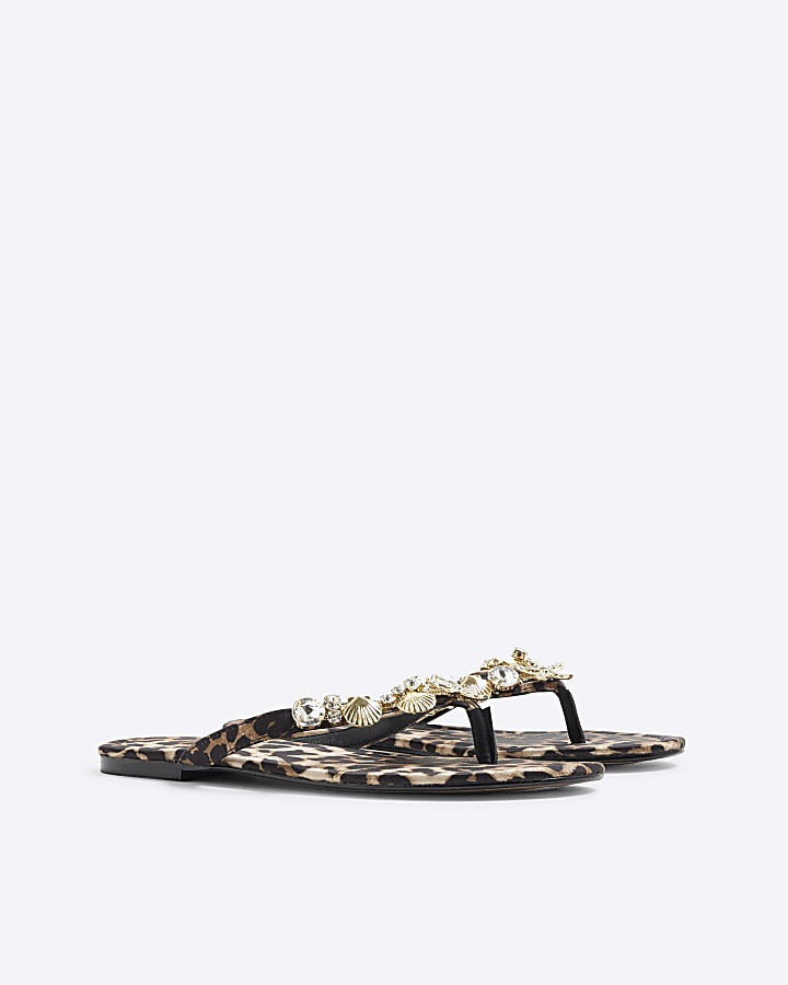 Brown Leopard Print Starfish Charm Flip Flops