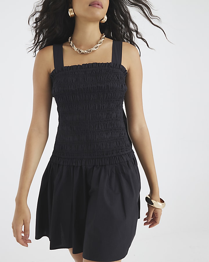 Black Shirred Mini Dress