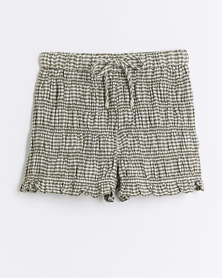 Green Ruched Gingham Shorts