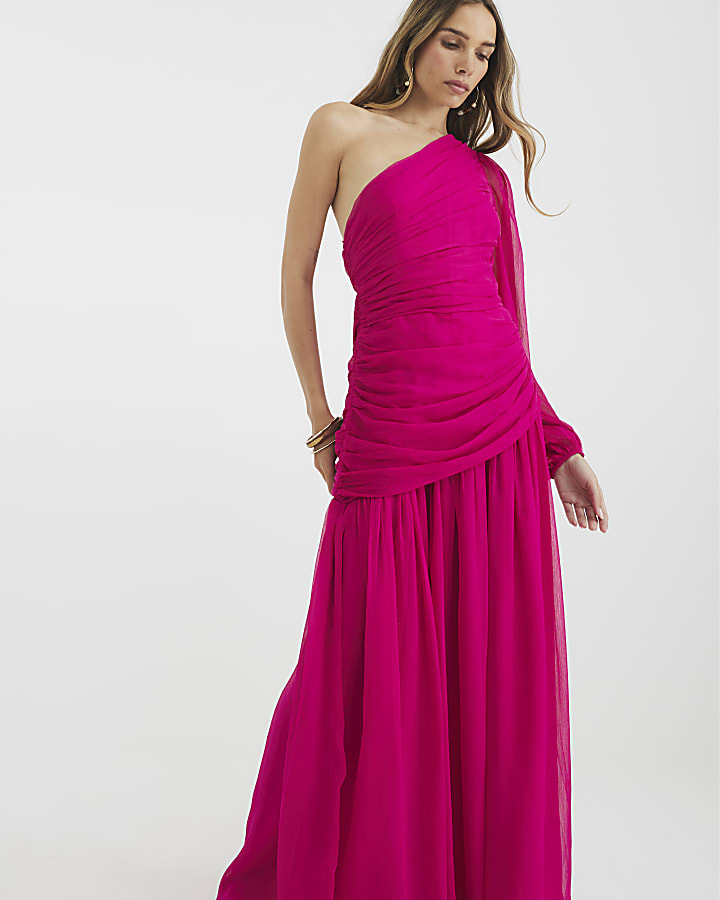 Pink Premium Plisse Midi Dress