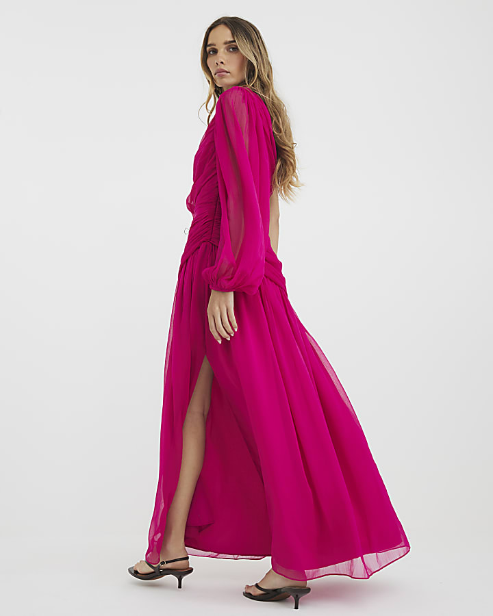 Pink Premium Plisse Midi Dress