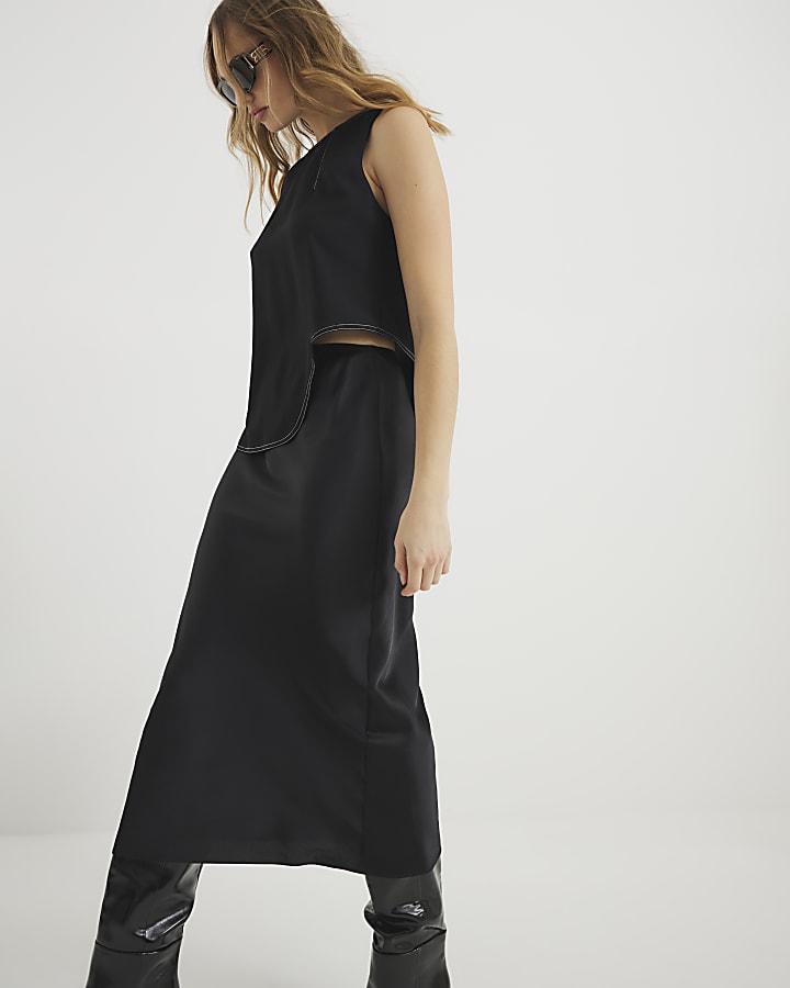 Black Satin Maxi Skirt