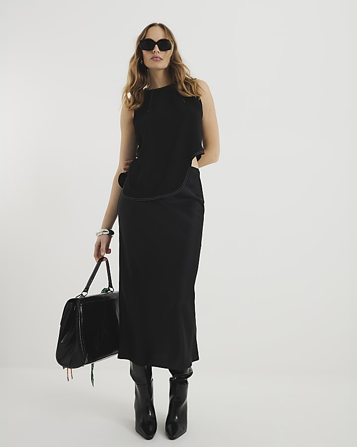 Black Satin Maxi Skirt