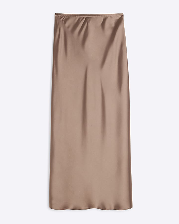 Brown Satin Maxi Skirt