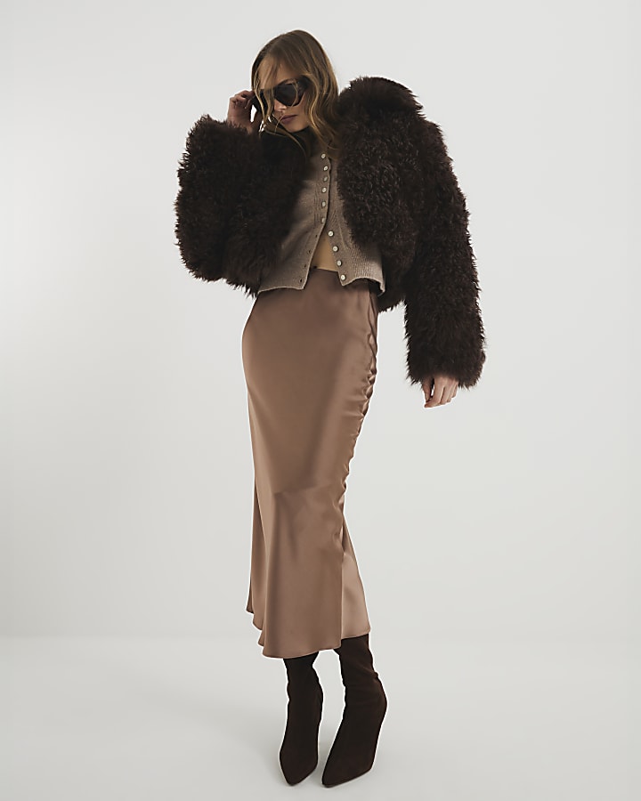 Brown Satin Maxi Skirt