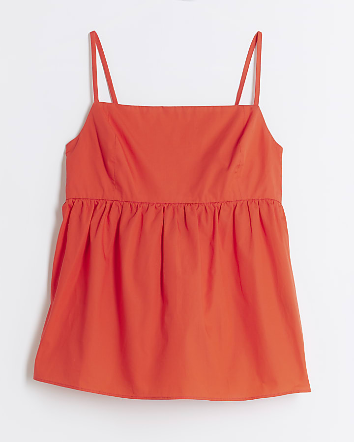 Red Sleeveless Tie Back Peplum Cami Top