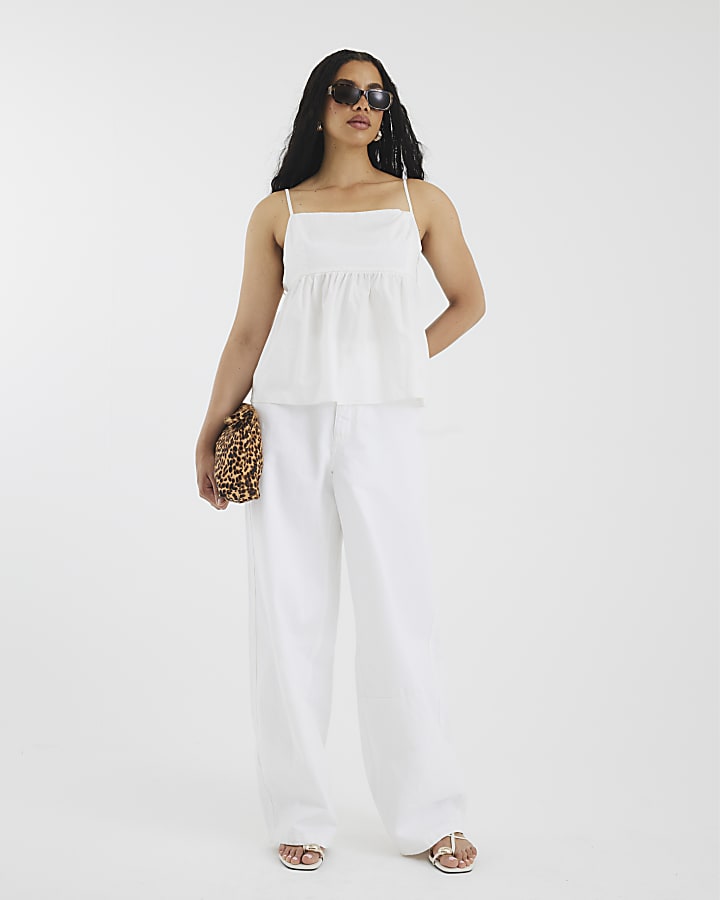 White Sleeveless Tie Back Peplum Cami Top